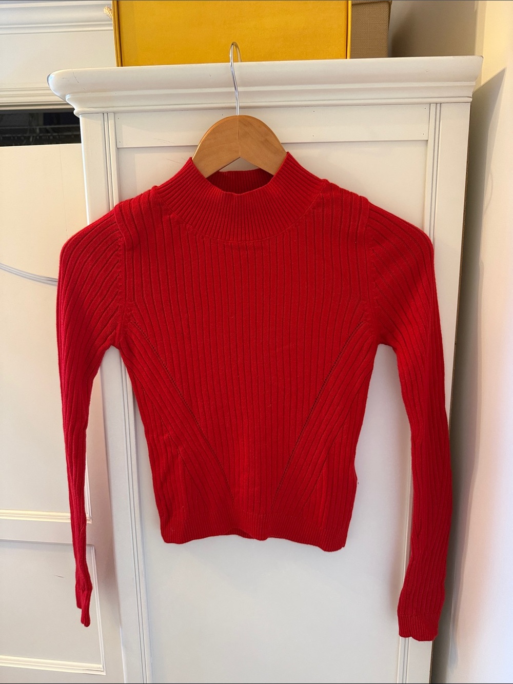 Topshop Red Ribbed Mock Neck Sweater